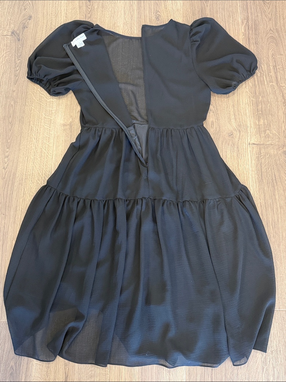 Never Fully Dressed Black Tiered Puff Sleeve Midi Dress - Picture 5 of 10